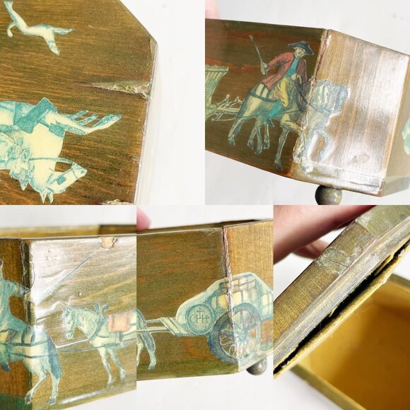 Vintage 70’s Wooden Jewelry Keepsake Tea Caddy Storage Box Decoupage Handmade - Picture 10 of 11